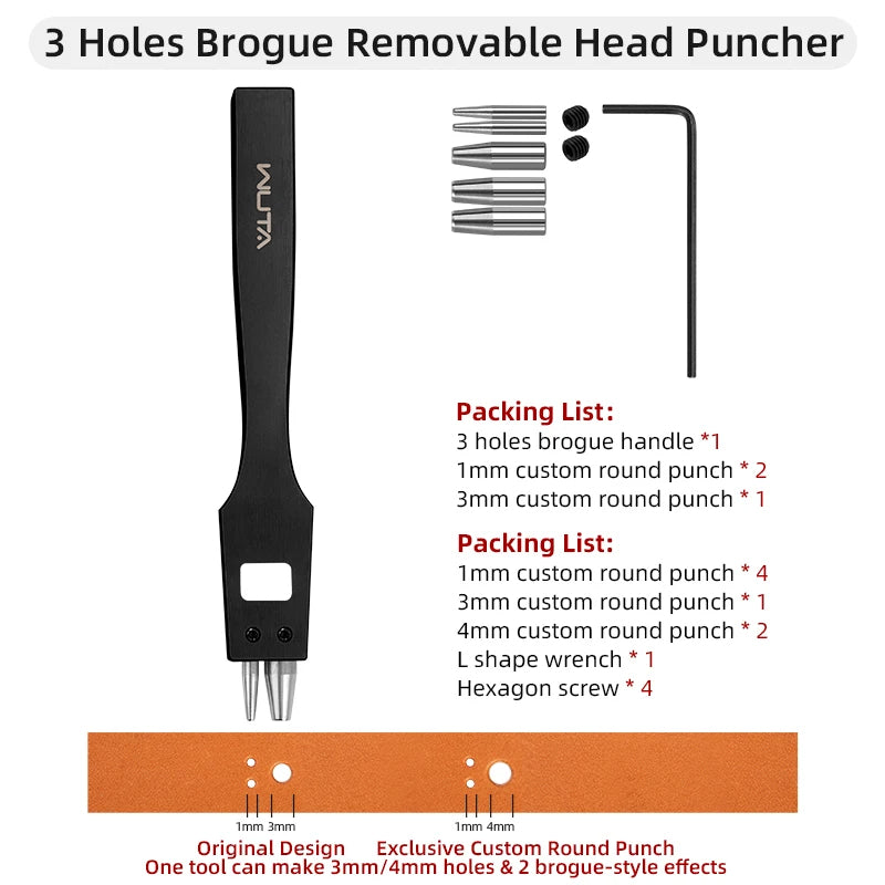 Brogue Style Leather Hole Punch, For Shoes, Watch Straps, Leather Goods, Replaceable Teeth