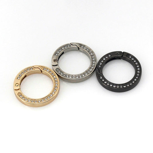 Round Alloy Spring Gate Clasp Oval O ring with Rhinestones, Opening Ring