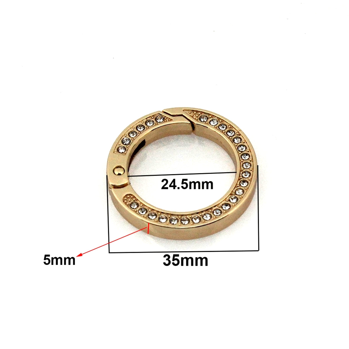 Round Alloy Spring Gate Clasp Oval O ring with Rhinestones, Opening Ring