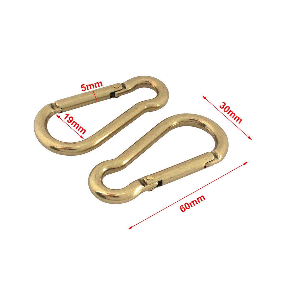 Carabiner Hook Solid Brass, Push Gate Clasp