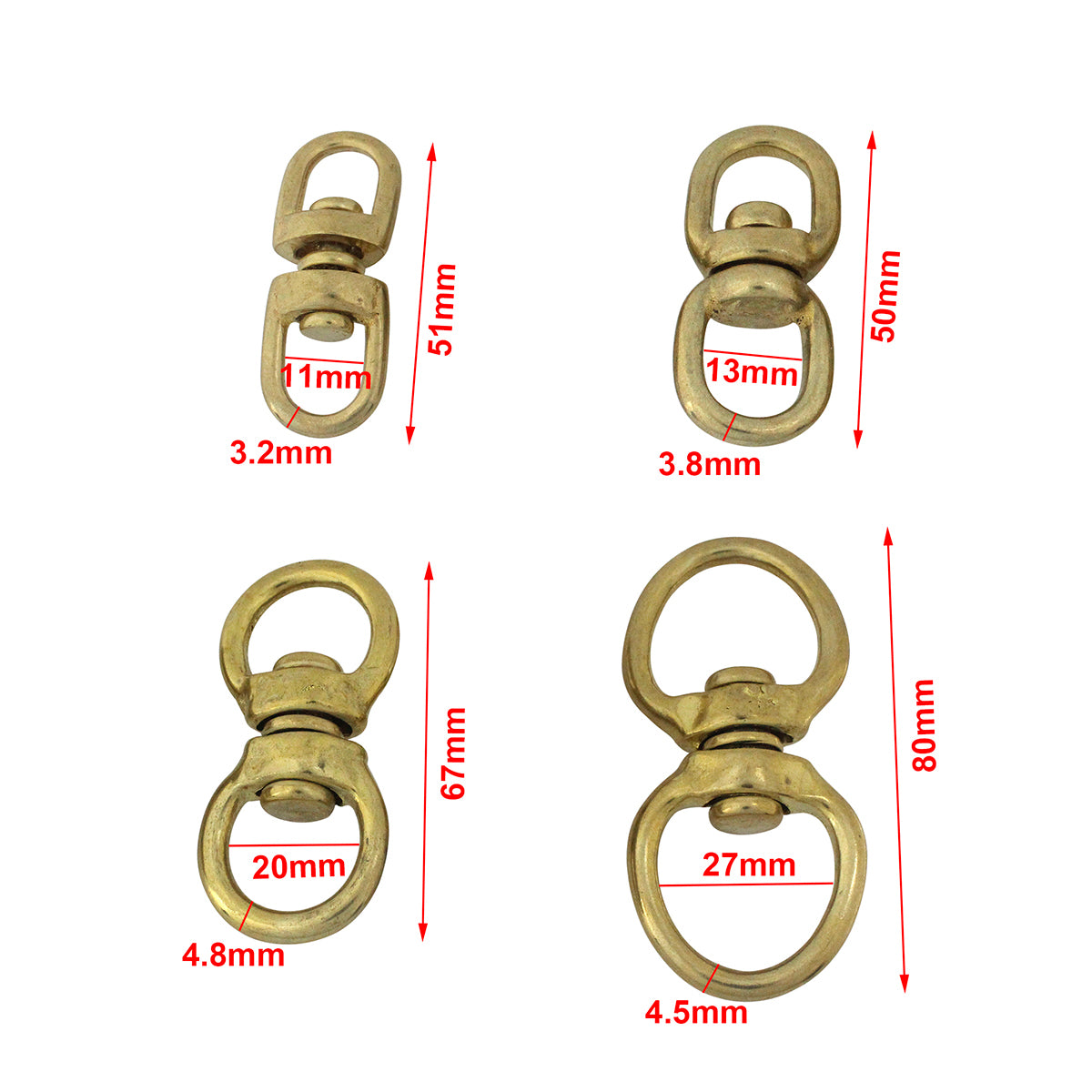 Solid Brass Swivel Eye, Rotating Keyring, Bag Strap Connector