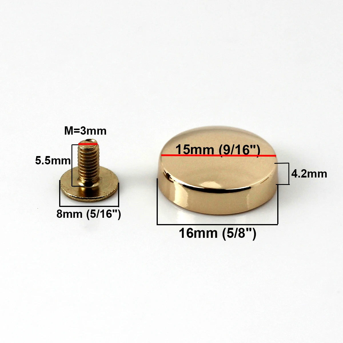 Round Alloy Bag Feet 16mm, Screw Back Rivet