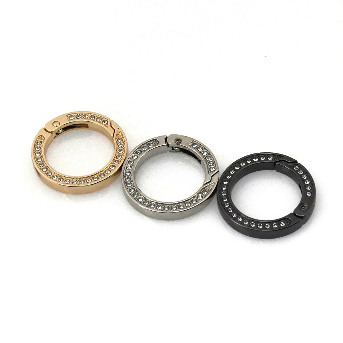 Round Alloy Spring Gate Clasp Oval O ring with Rhinestones, Opening Ring