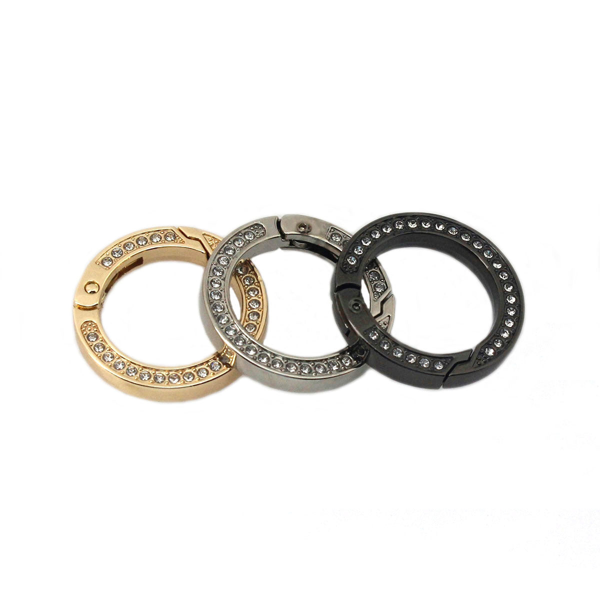 Round Alloy Spring Gate Clasp Oval O ring with Rhinestones, Opening Ring