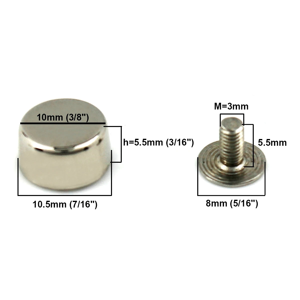 Round Alloy Bag Feet 10mm, Screw Back Rivet