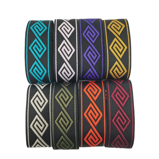 1 Meter Polyester Jacquard Webbing with Geometric Pattern 38mm, For Bag and Purse Straps