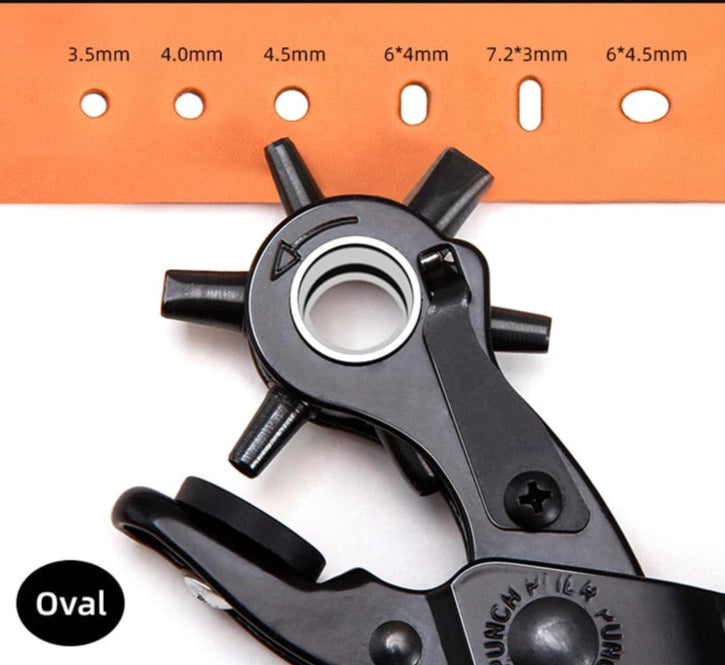 Rotary hole punch for leather with oval holes