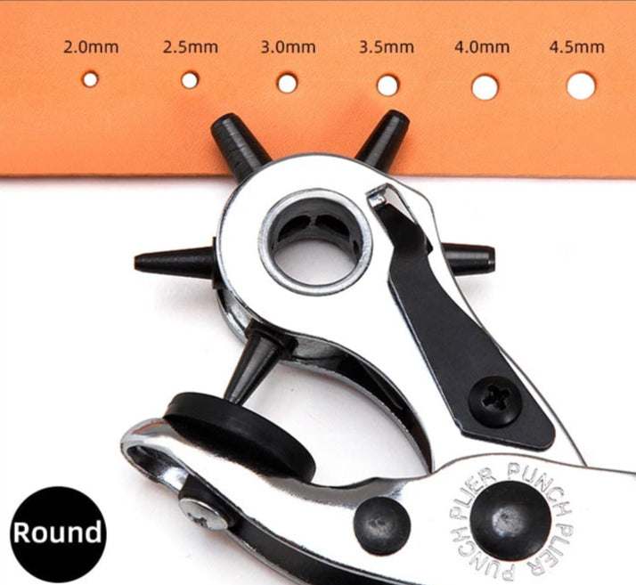 Rotary hole punch for leather with round holes