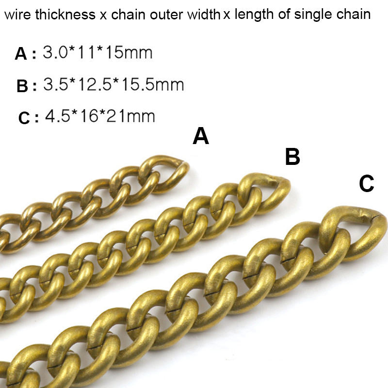 Round Link Curb Chain, Solid Brass for Bag Leather Goods