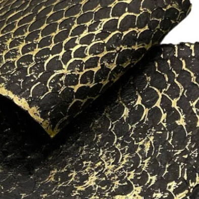 Black with Gold Metallic Tilapia Fish Leather