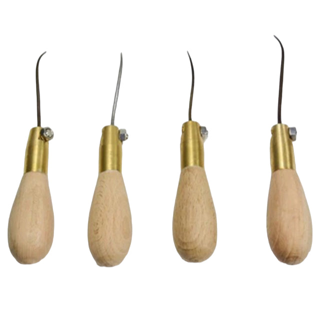 4 pcs Cobblers Hook and Awl Set for Shoe Making, Cordwaining