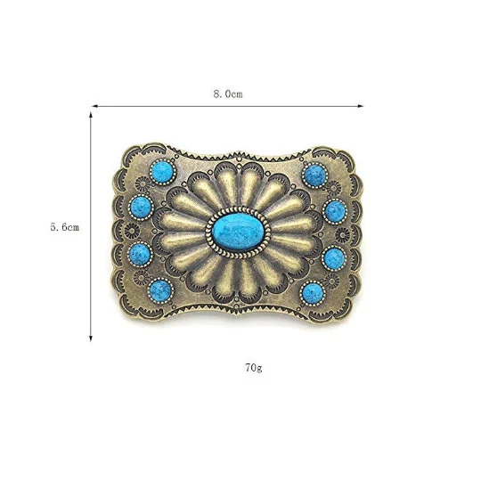 Antique Brass Belt Buckle with Turquoise Stone