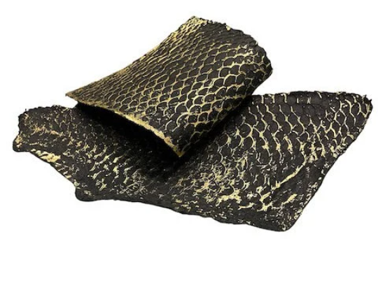 Black with Gold Metallic Tilapia Fish Leather