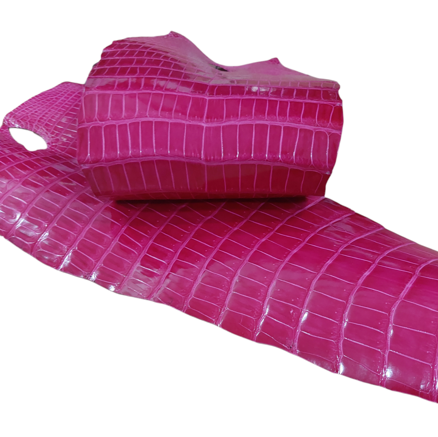 Porosus Crocodile Tail Pink Colour, Glazed Finish